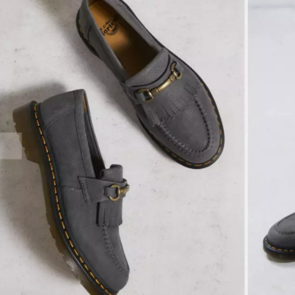 Dr. Martens Gray Suede Kiltie Loafers with Brass Hardware - Picture 5 of 10